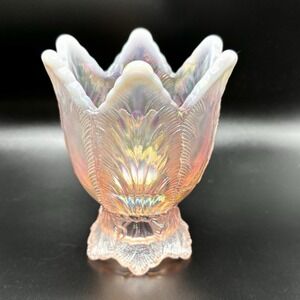 Fenton Art Glass Tulip Two Way Candle Holder Iridescent Pink